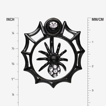 Detail View 1 of Spider in Web Sparkle Belly Ring-Black
